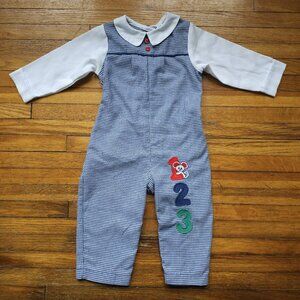 Carter's - VTG Long-all Blue & White Gingham "123" Detailing - Made in USA